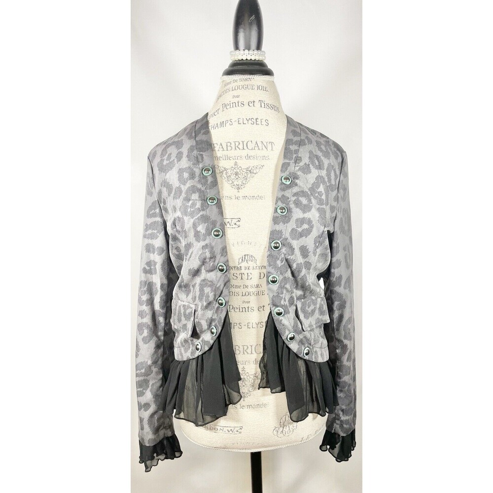 New Crazy Train Blazer Size Small Country Western Cheetah Print Ruffle Jacket